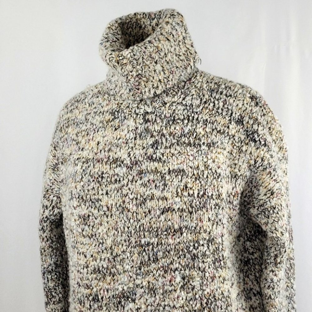 Lou & Grey by LOFT Sequined Marled Chunky Knit Turtleneck Sweater Size Small